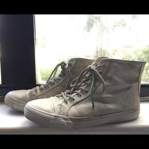 Frye Off-white Distressed High-top Canvas Sneakers